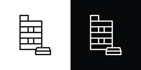 Wooden block icons in line style. Editable black and white strokes