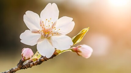 Obraz premium Stunning White Almond Blossom Flower in Spring Sunlight