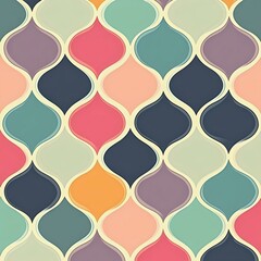 Colorful geometric pattern with interlocking shapes in pastel shades of pink, blue, green, and purple, perfect for backgrounds or textiles.