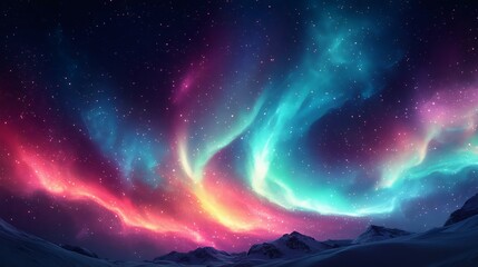 Fototapeta premium A stunning view of the aurora borealis illuminating the night sky with vibrant colors over snowy mountains.