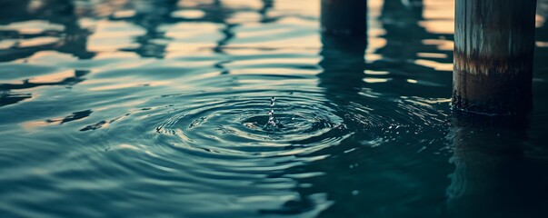 Shallow ocean waters with ripples near a quiet pier