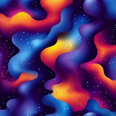 A vibrant abstract digital background featuring colorful swirling patterns and bright stars in a cosmic space theme.
