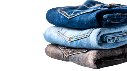 Stack of Folded Blue Jeans on White Background - Denim Fashion Apparel