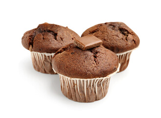 Tasty chocolate cupcakes isolated on white background