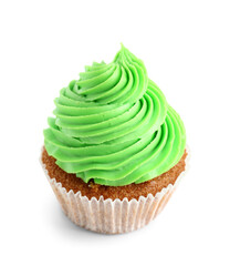 Tasty cupcake on white background