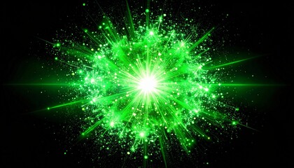 Abstract green explosion with sparks isolated on black background