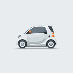 Compact Electric Car – Minimalist side view of a small white EV with modern design. Ideal for clean energy, urban transport, and sustainable mobility illustrations.