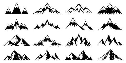 Naklejka premium Mountain Ridge Silhouette Set – Vector Collection of Multiple Peaks and Ranges