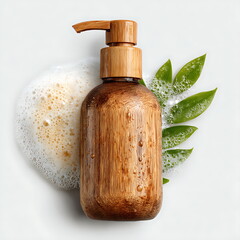 a wooden soap dispenser on white background