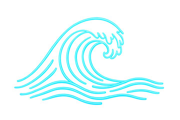 Fototapeta premium Cyan neon wave curling with parallel lines, generating dynamic depth against transparent backdrop, representing fluid digital motion design