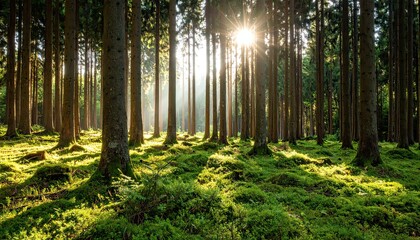 Sunlight Filtering Through Forest Trees