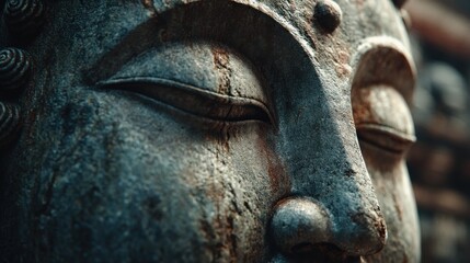 Ancient Buddha Face Close-up Detail
