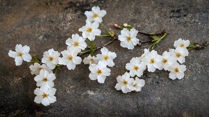 Delicate White Cherry Blossoms on Dark Stone