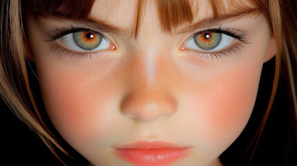 Close-up of a serious young girl with brown eyes
