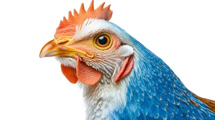 Vibrant Blue and White Hen Portrait Closeup