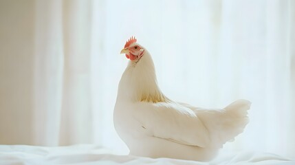 White Chicken on Bed near Window Soft Light