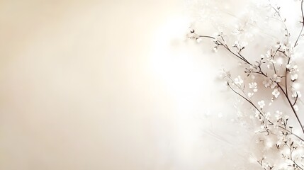 Elegant Beige Background with Delicate White Blossom Branches