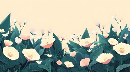 Elegant Pastel Floral Border Garden Design Illustration