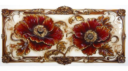 Elegant Red Poppies Gold Frame Wall Art Decorative Panel
