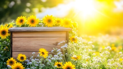 Sunny Summer Sunflowers Wooden Box Mockup