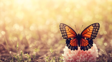 Vibrant Butterfly on Pink Flowers in Sunlight