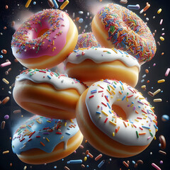 Pink donut splash on a beautiful light gradient background. sound and sweet background visuals.