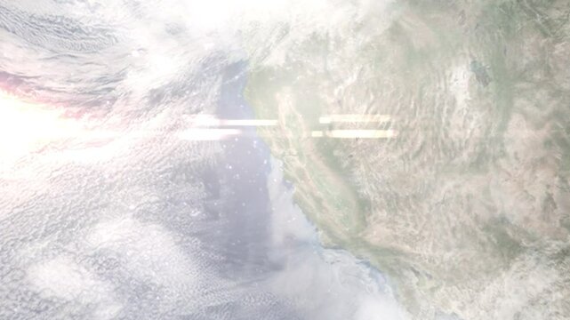 Earth zoom in from space and focus on Berkeley, California, USA. Background for travel intro or blog. Satellite view. 3D style Animation. Images from NASA.