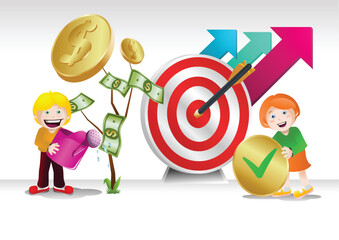 illustration of a children  make target decision on isolated white background