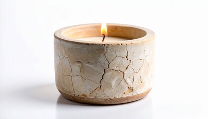 Weathered Moroccan Tadelakt Candle Holder on White Background