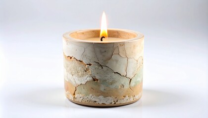 Weathered Moroccan Tadelakt Candle Holder on White Background