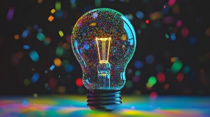 Vibrant Colorful Light Bulb with Confetti Sparkle