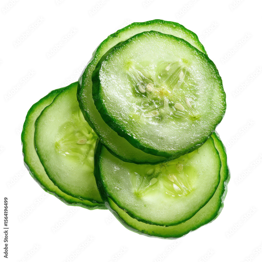 Poster slices of cucumber isolated on transparent or white background. a high resolution png image of slice
