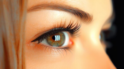 Close-up of woman’s eye with long eyelashes and eyeliner