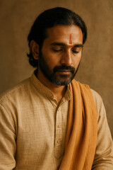 Obraz premium Peaceful Portrait of Hindu Man with Tilaka in Traditional Attire