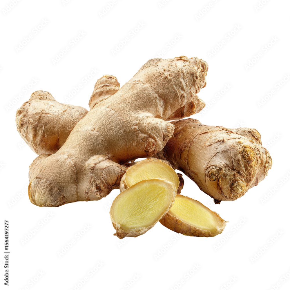 Poster ginger root isolated on transparent or white background. a high resolution png image of ginger root.