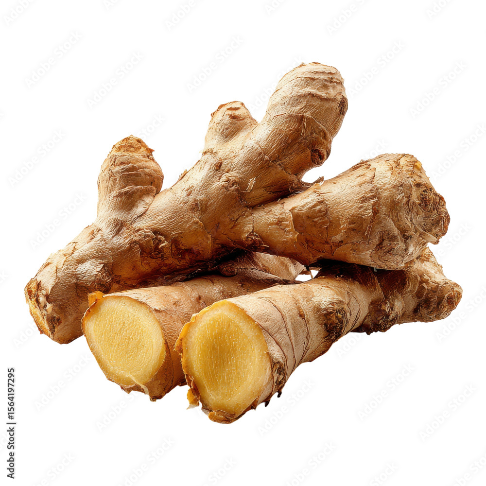 Poster ginger root isolated on transparent or white background. a high resolution png image of ginger root.