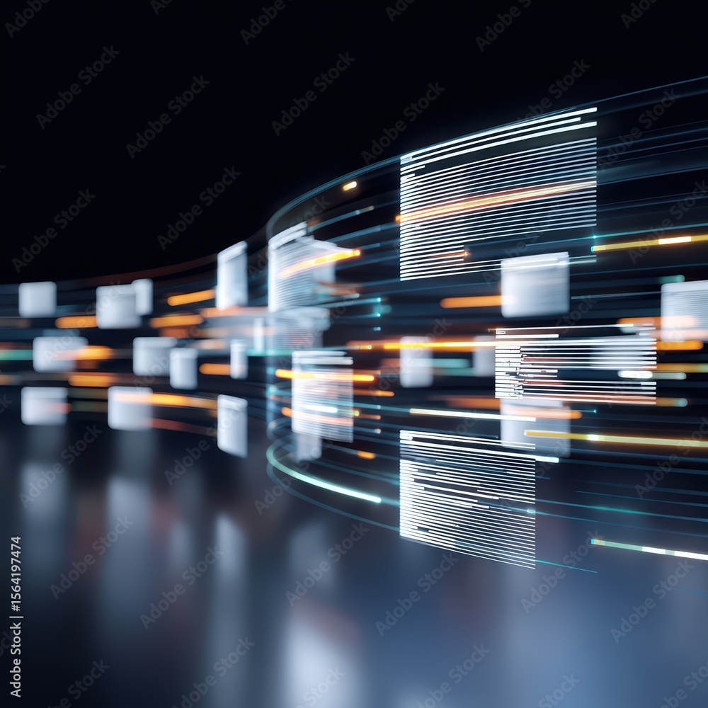 Aufkleber dynamic data flow with blurred lights in a modern digital environment for technology innovations and