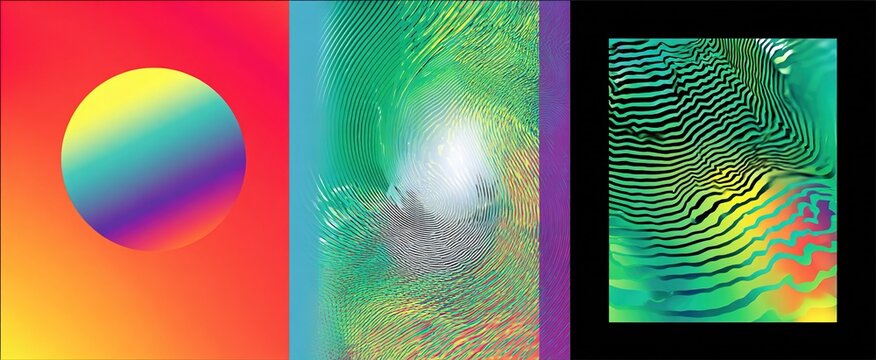 Music poster design background vector set. Electro Sound Cover template with vibrant abstract gradient geometric shape. Ideal design for social media, flyer, party, music festival, club. High quality