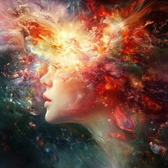 Abstract portrait of a woman with cosmic energy