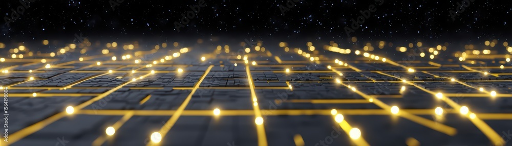 Poster digital network connections with glowing lights over dark background for technology and innovation t