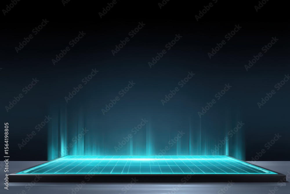 Poster futuristic digital interface with glowing grid lines and dark background for technology and innovati