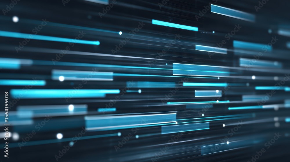 Fototapete abstract long exposure light lines in blue and black background for digital technology or motion gra