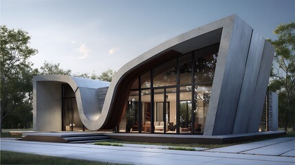 Architectural Marvel: Contemporary Home with Curved Concrete Design Elements