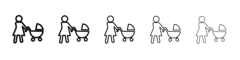 Fototapeta premium Woman with Baby Stroller icon for your web site design, logo, app, UI.