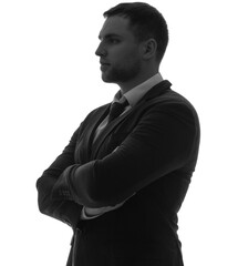 Silhouette of businessman on white background