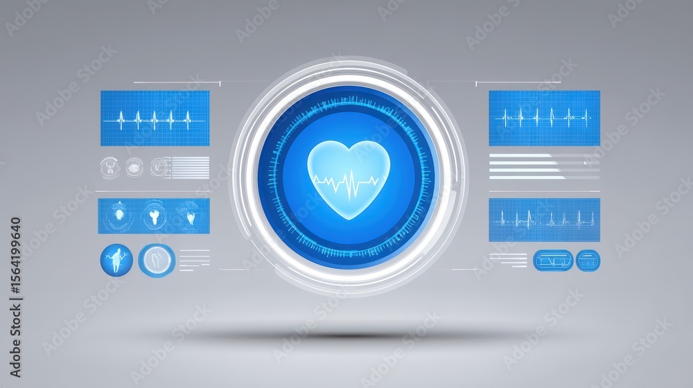 Poster advanced digital health monitor interface with heartbeat visualization and data analytics display
