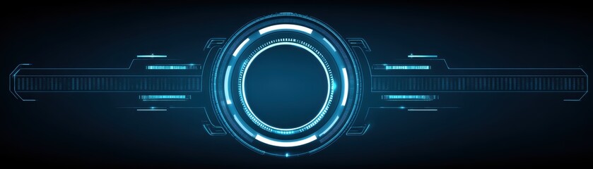 Futuristic Circular Interface with Abstract Digital Design Elements and Glowing Lines in a Dark Background