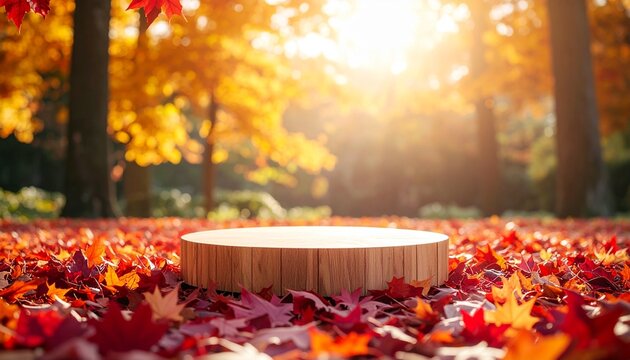 Autumnal platform amidst fallen leaves