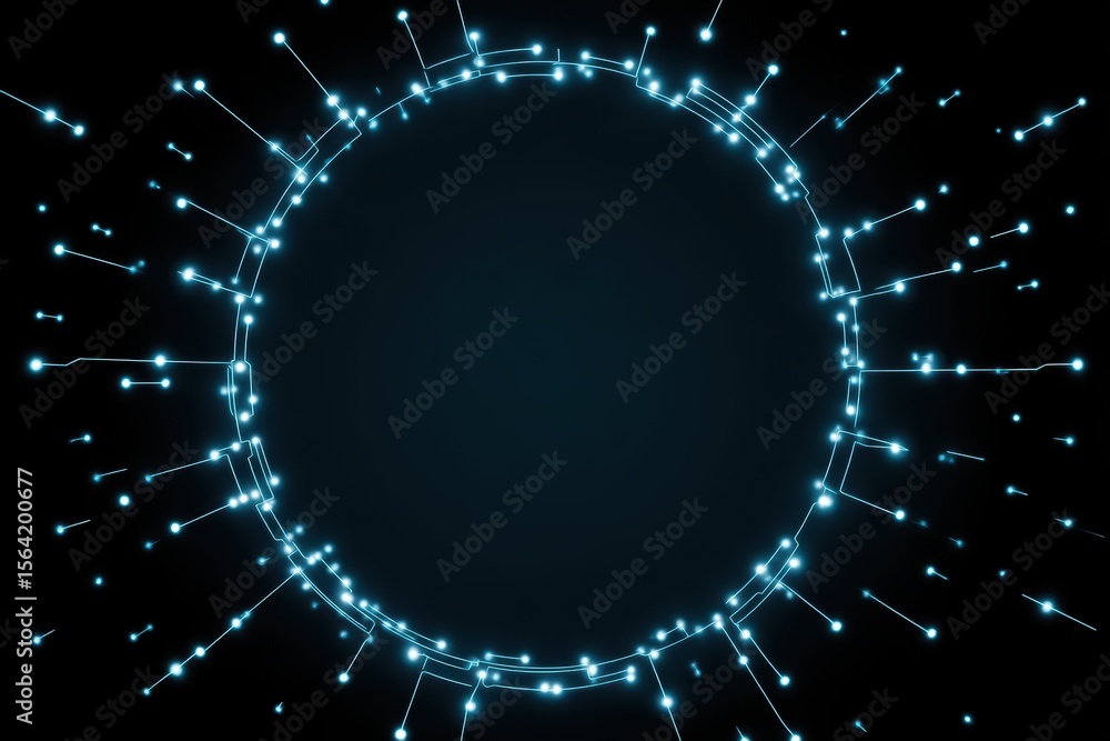 Aufkleber abstract technology background with glowing blue connections and lines in circular shape on dark bac