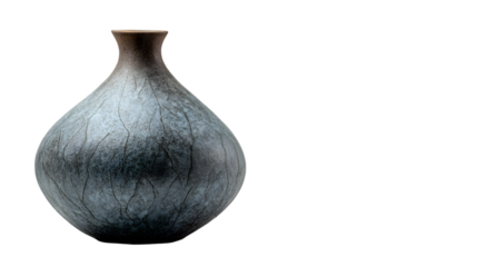 Elegant Ceramic Vase, Grey Gradient Textured Pottery Isolated on White